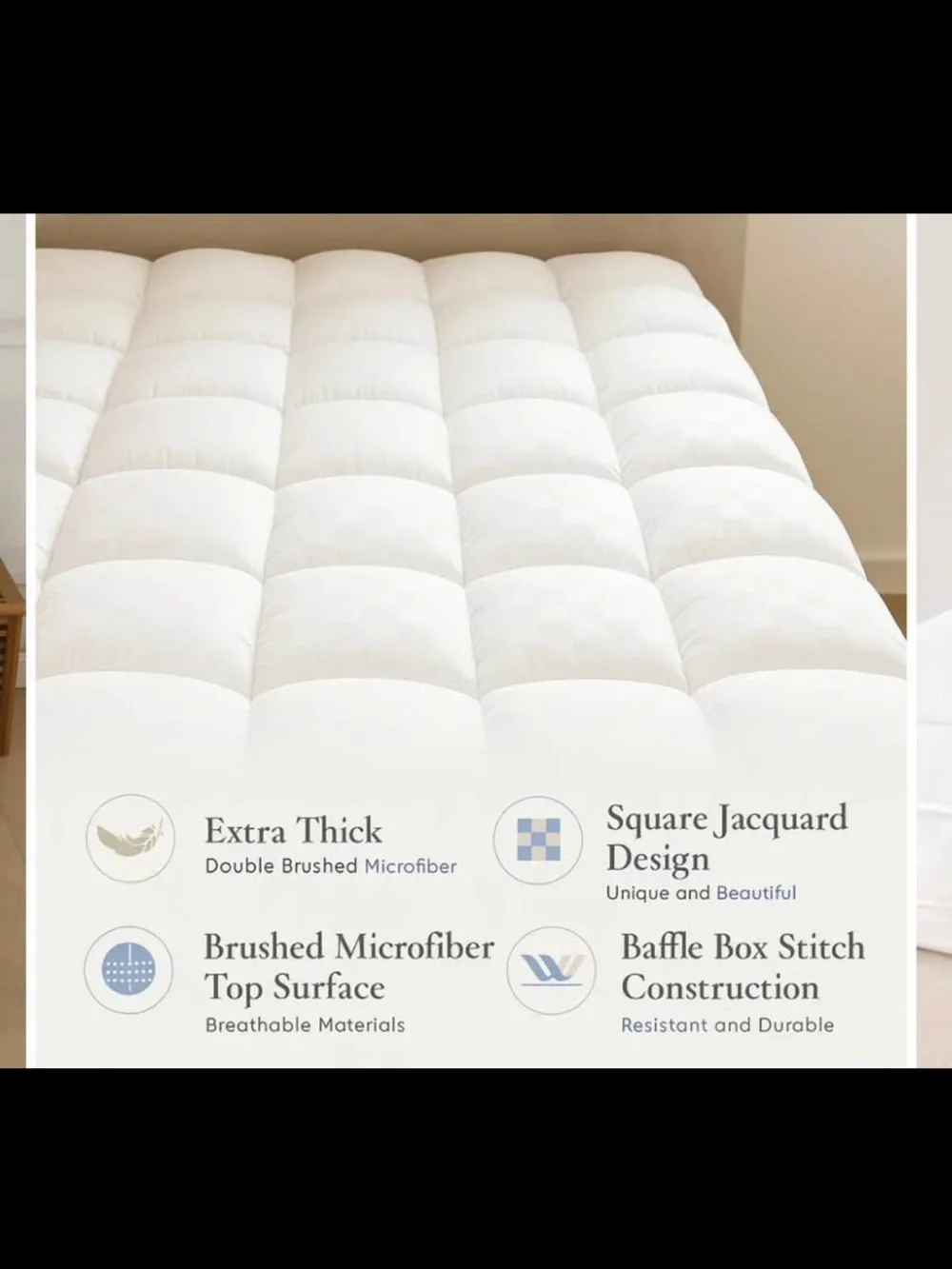 White Cooling Mattress Topper - Soft, Breathable Comfort